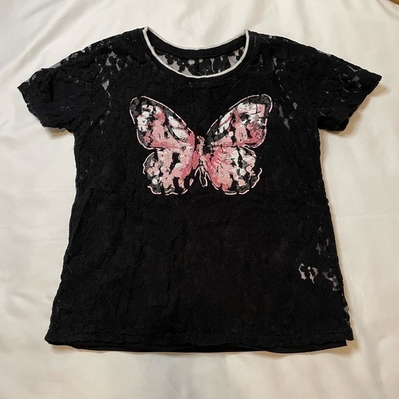 Justice Other - 🐶🐶🐶Girls Justice size 10 black lace pink butterfly shirt🐶🐶🐶